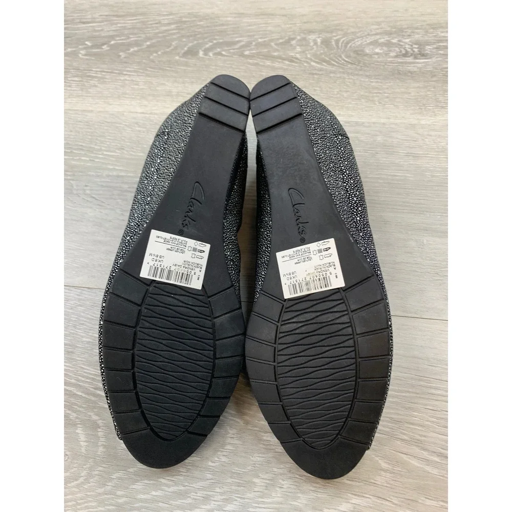 Clarks Artisan Women's Black White Nubuck Peep Toe 8.5 Wedge Comfort Shoes